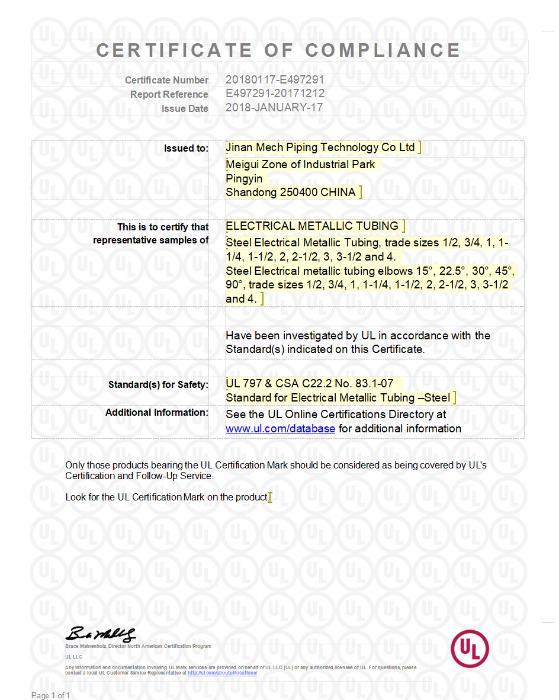 Meide Group UL-Certified Color EMT Conduit with Additional Red Coating on the Exterior Surface